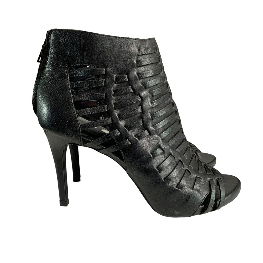 JOIE Keena Black Leather Woven Peep Toe Shootie Sz 41/10